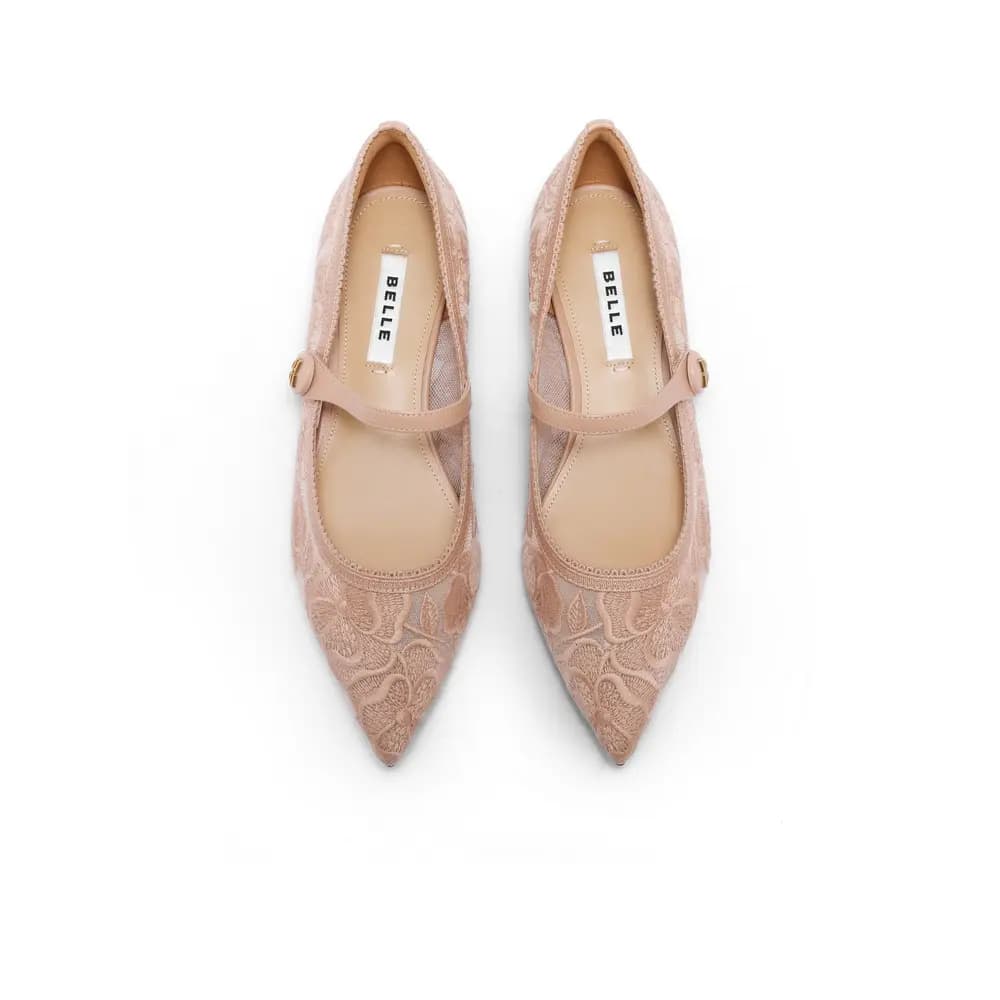 BELLE Chunky Heel Mary Jane Shoes 2cm Women's White, Apricot 8