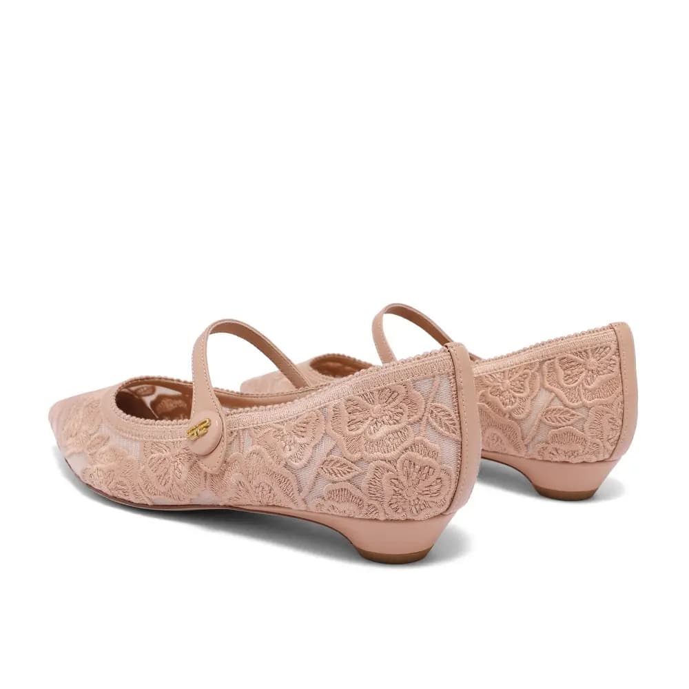 BELLE Chunky Heel Mary Jane Shoes 2cm Women's White, Apricot 9