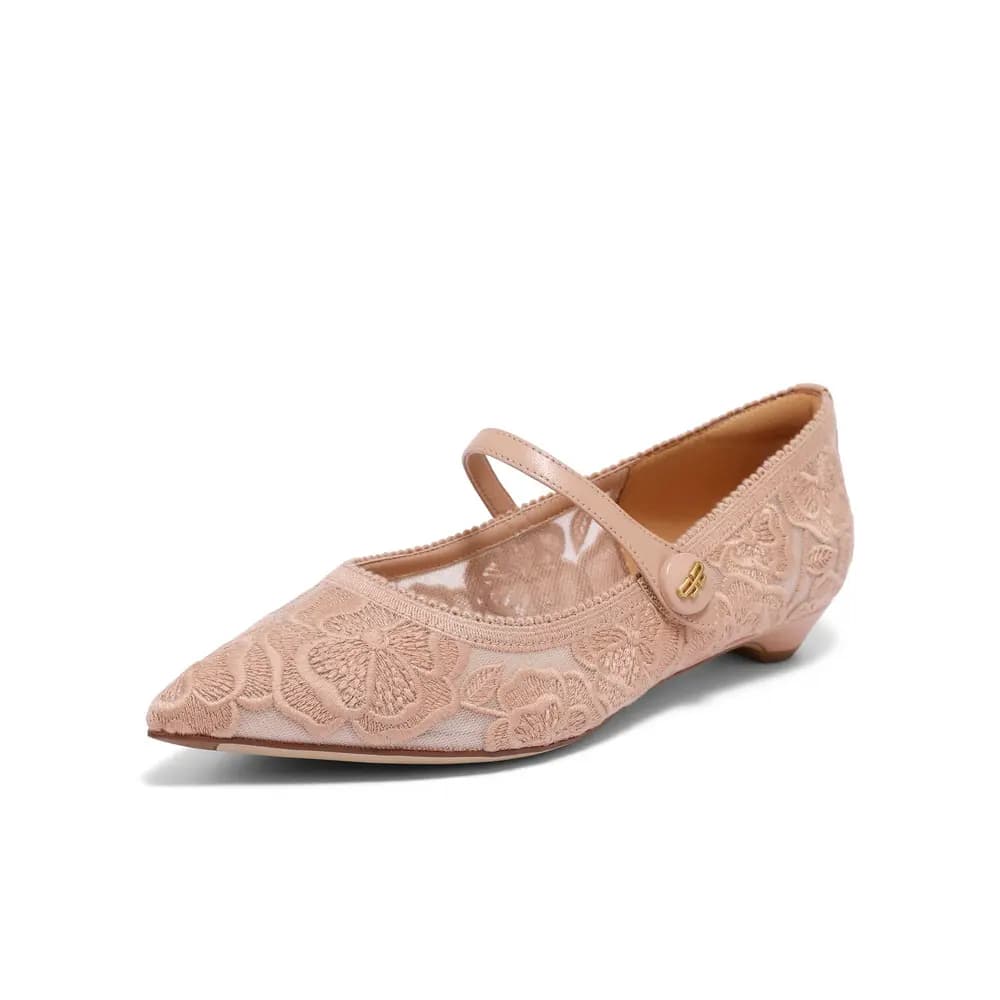 BELLE Chunky Heel Mary Jane Shoes 2cm Women's White, Apricot 7