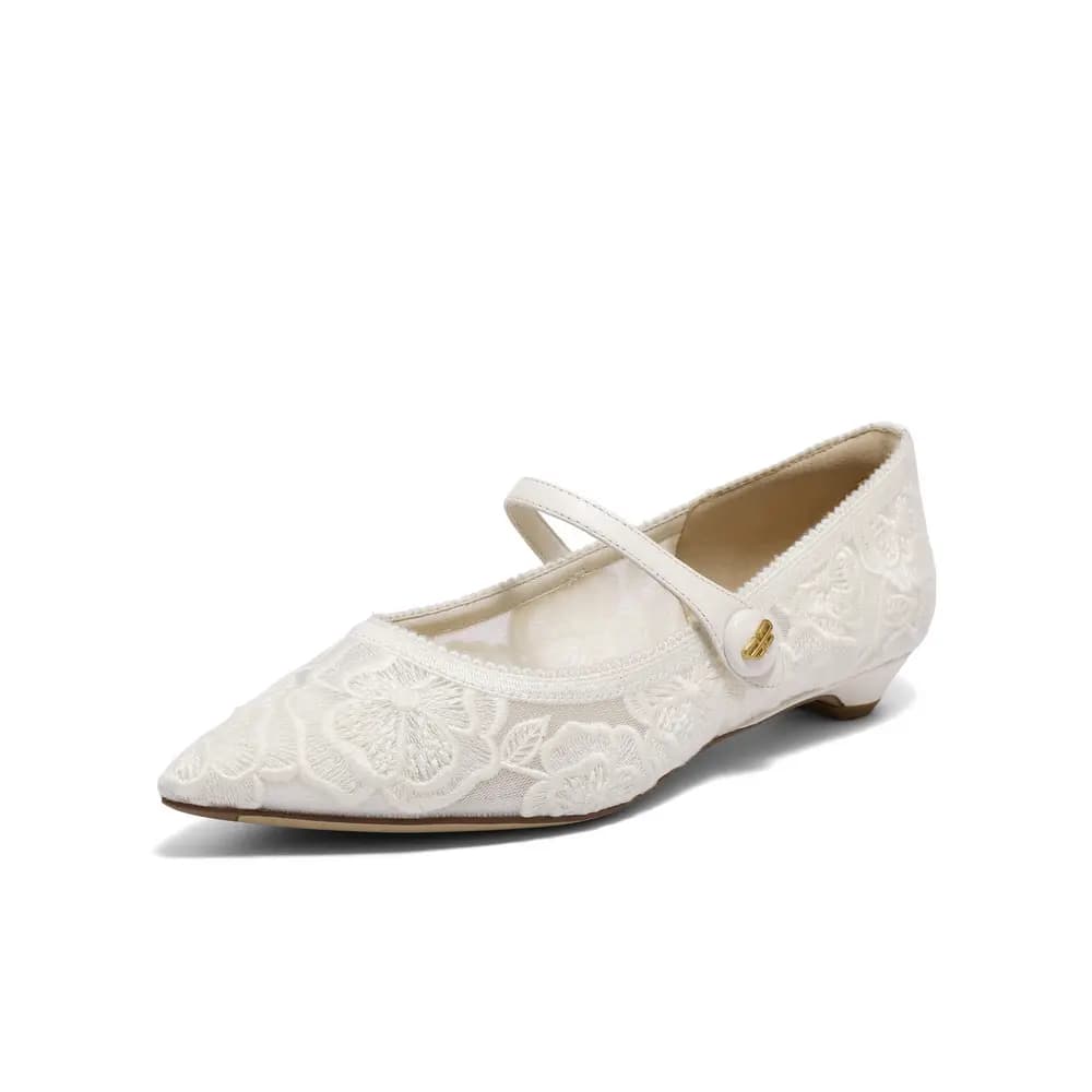 BELLE Chunky Heel Mary Jane Shoes 2cm Women's White, Apricot 2