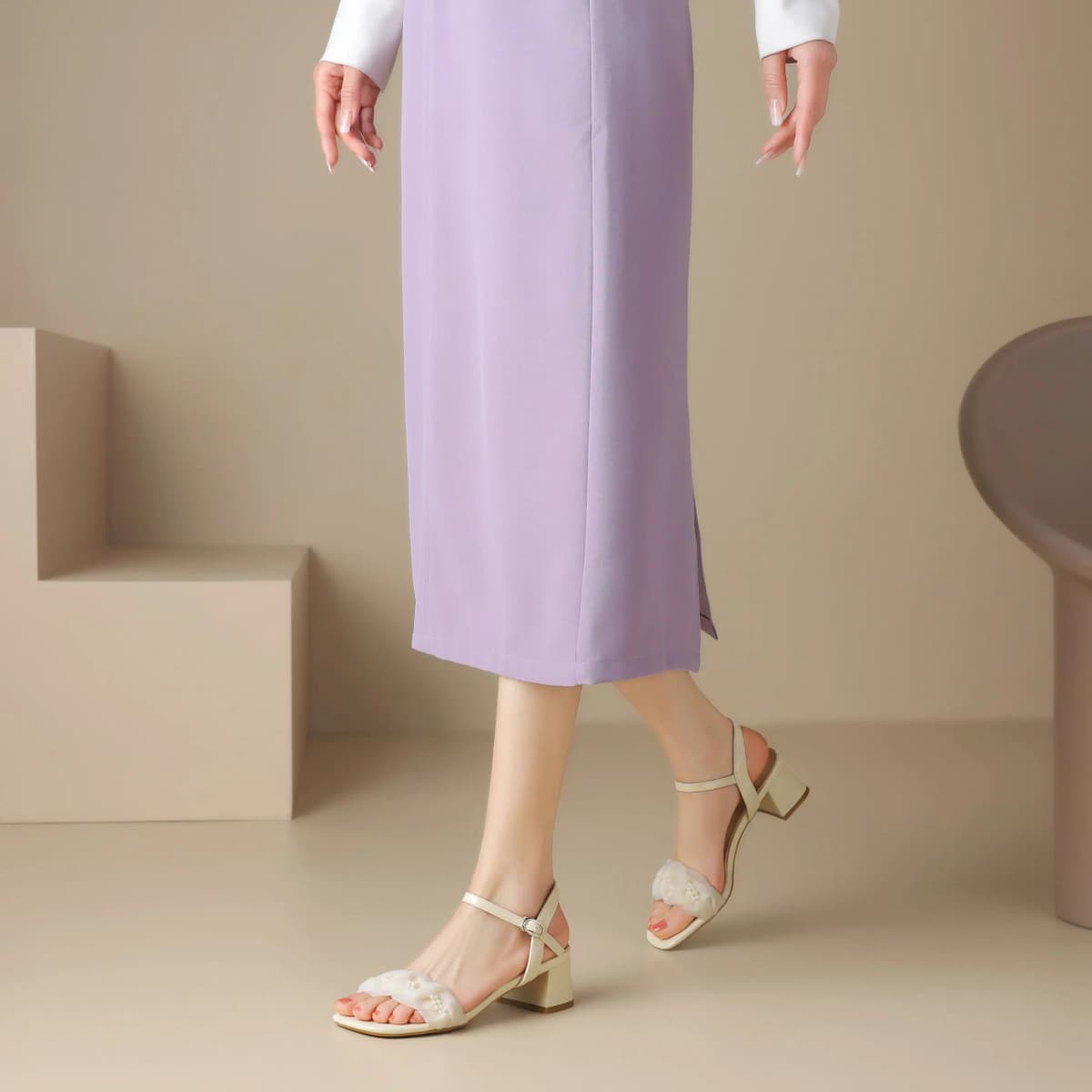 JOSINY Strap Sandals 5cm Women's Ecru/Light Purple 4