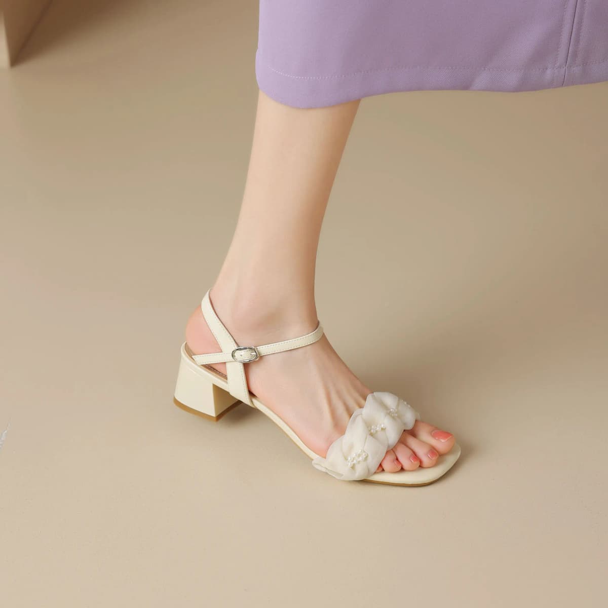 JOSINY Strap Sandals 5cm Women's Ecru/Light Purple 7