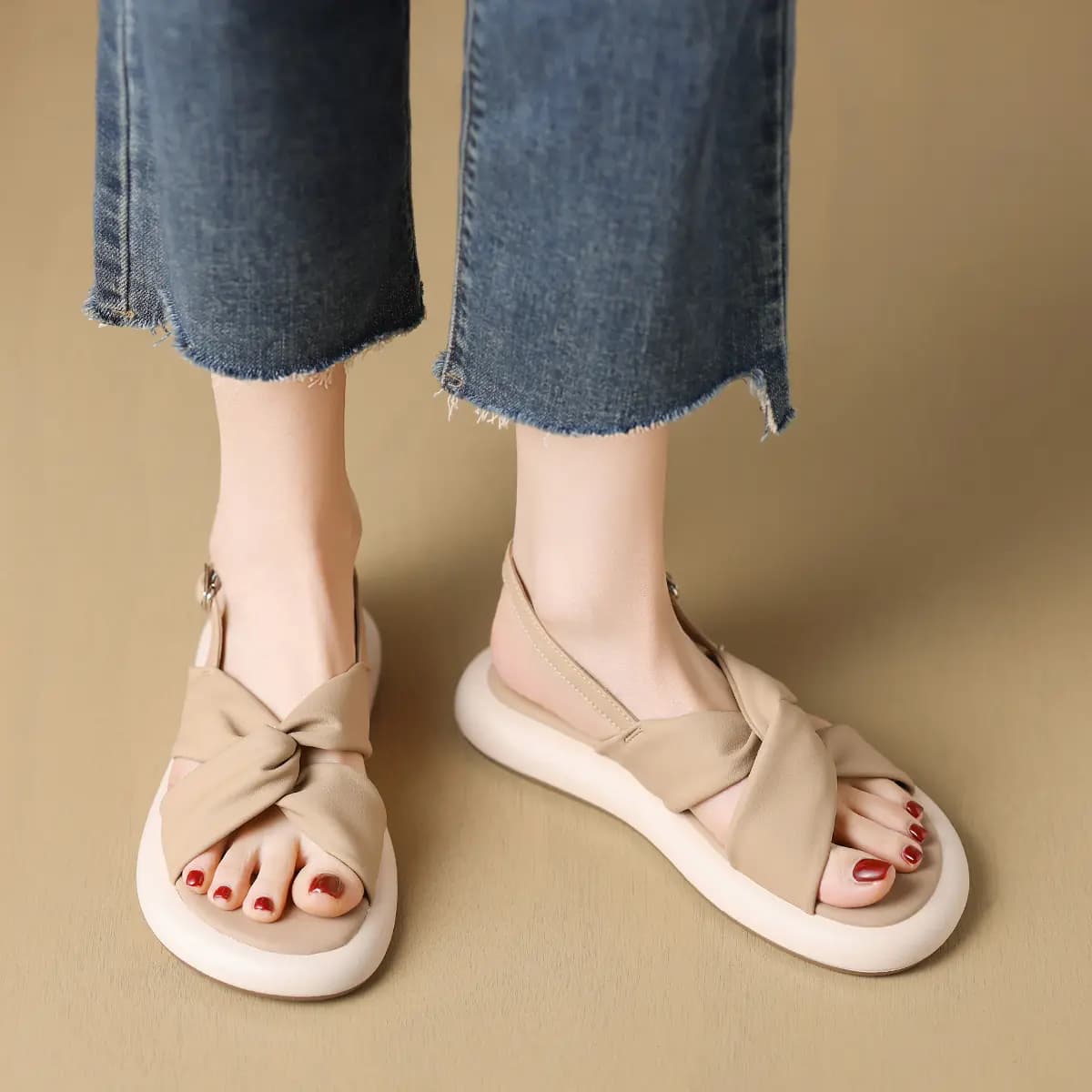 ZHR PU Simple Versatile Back Lace-Up One-Strap Sandals Women's 12