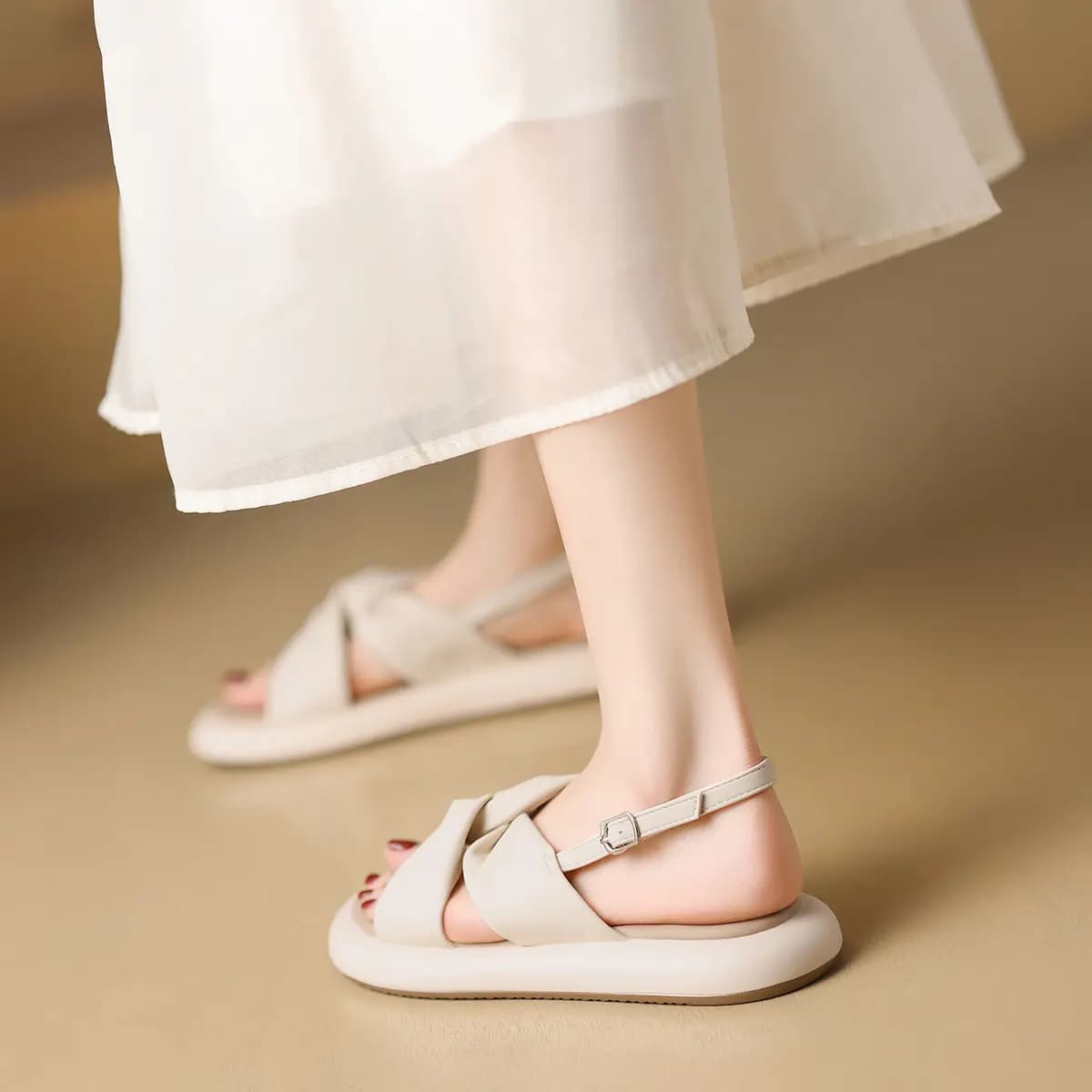 ZHR PU Simple Versatile Back Lace-Up One-Strap Sandals Women's 6