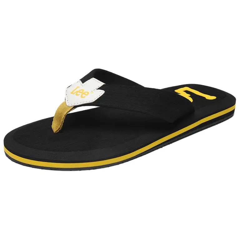 Lee EVA Rubber Sole Stitching Slip Resistant Flip Flops Men's Black 2