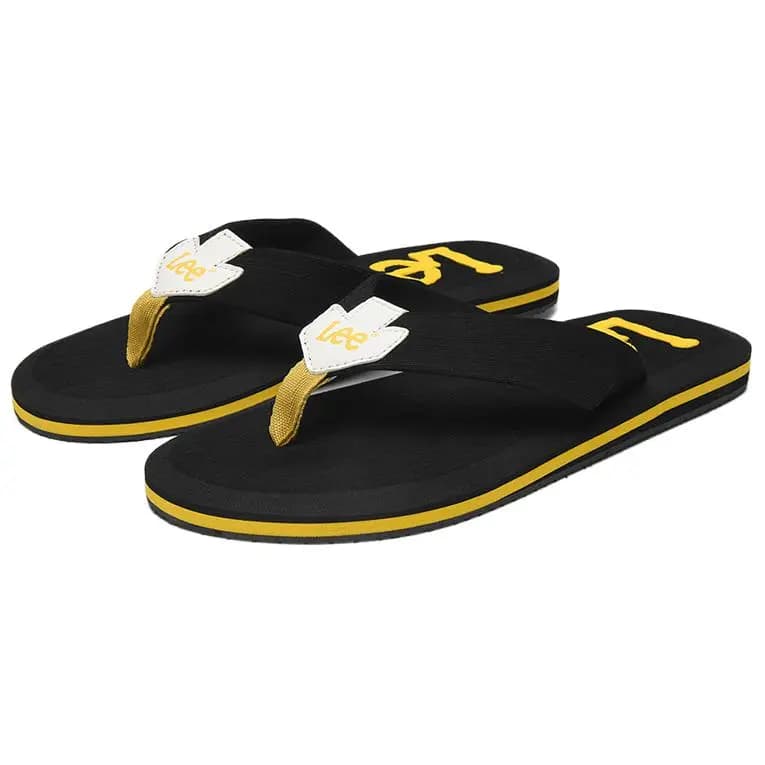 Lee EVA Rubber Sole Stitching Slip Resistant Flip Flops Men's Black 3