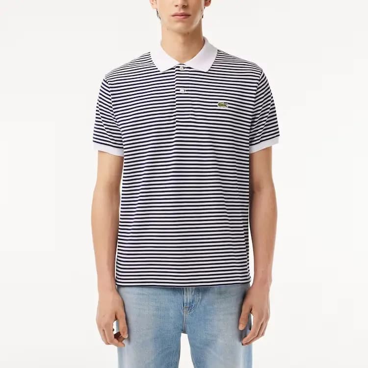 LACOSTE Stripe Qısaqol Polo Yaxa Köynək Kişi Göy 2