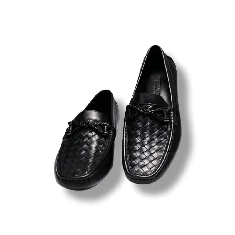 Brounvanm Genuine Leather Woven Casual Driving Loafers Men's Black 5