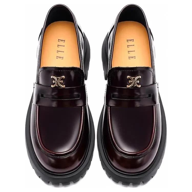 ELLE Leather French Style Loafers 4cm Women's 5