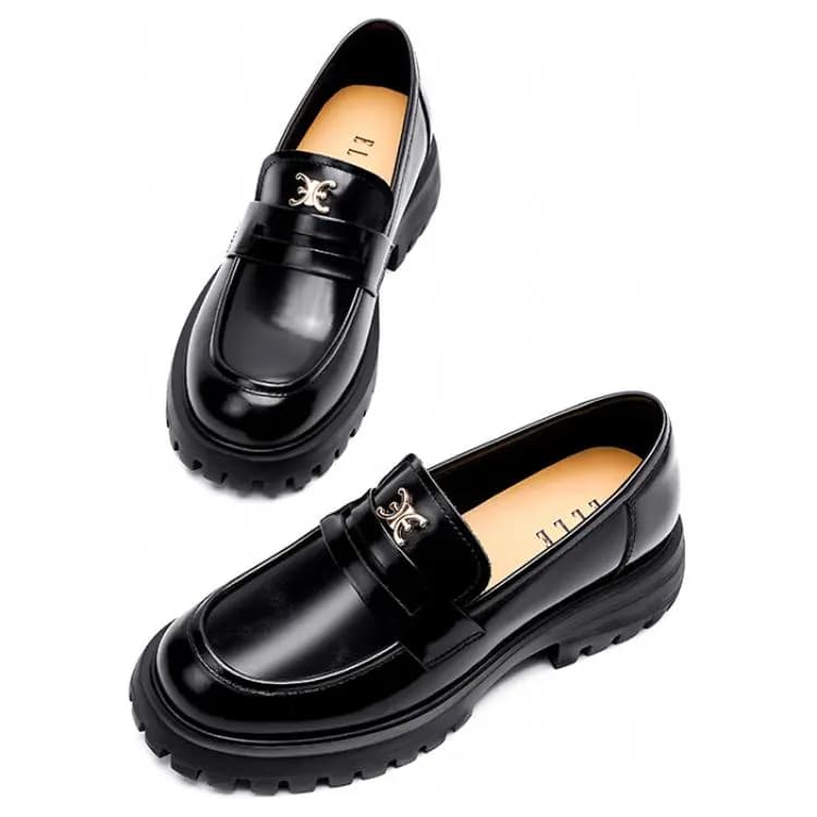 ELLE Leather French Style Loafers 4cm Women's 3