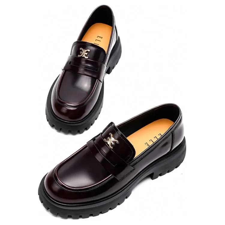 ELLE Leather French Style Loafers 4cm Women's 6