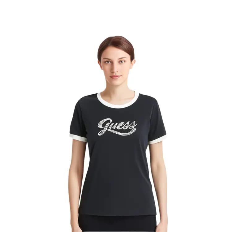 GUESS Contrast Color Versatile Classic Fit Crew Neck Short Sleeve T-Shirt Women's 5