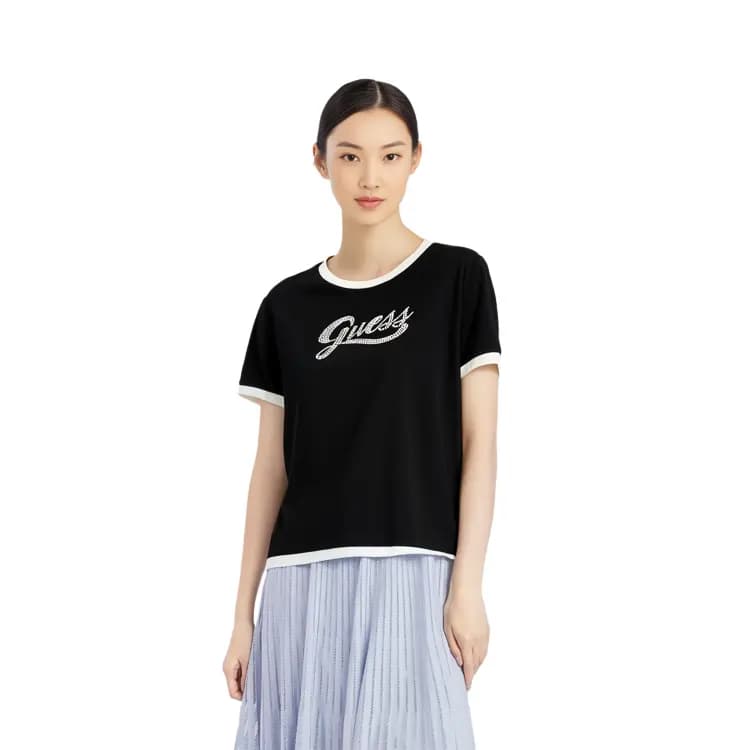 GUESS Contrast Color Versatile Classic Fit Crew Neck Short Sleeve T-Shirt Women's 6