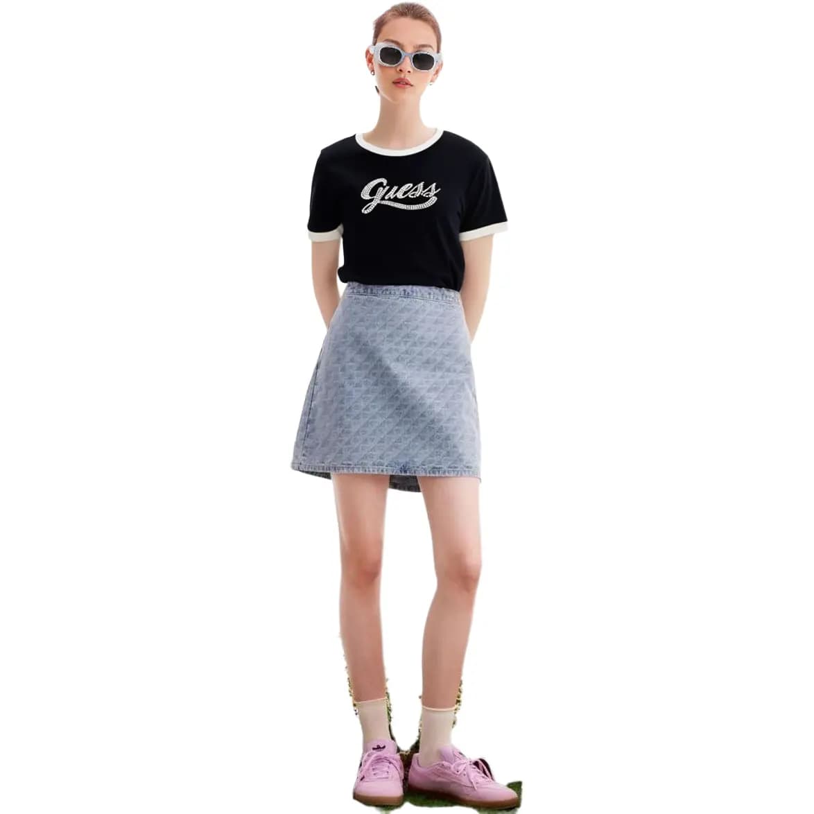 GUESS Contrast Color Versatile Classic Fit Crew Neck Short Sleeve T-Shirt Women's 7