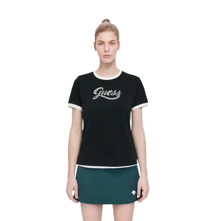 GUESS Contrast Color Versatile Classic Fit Crew Neck Short Sleeve T-Shirt Women's 8