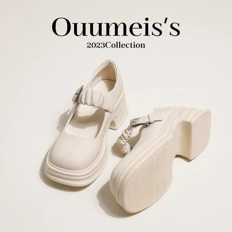 Aomai ouumeis Square Toe Open-Toe French Style Fairy Thick Sole Chunky Heel Mary Jane Shoes 5.5cm Women's 2