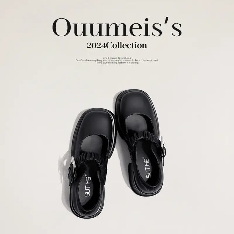 Aomai ouumeis Square Toe Open-Toe French Style Fairy Thick Sole Chunky Heel Mary Jane Shoes 5.5cm Women's 9