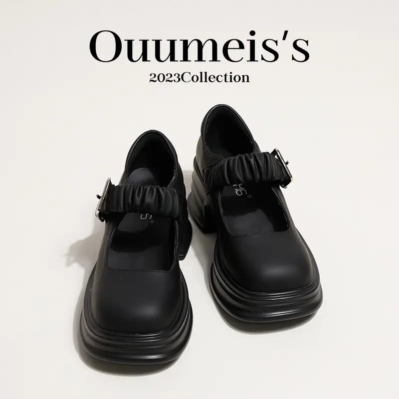 Aomai ouumeis Square Toe Open-Toe French Style Fairy Thick Sole Chunky Heel Mary Jane Shoes 5.5cm Women's 7