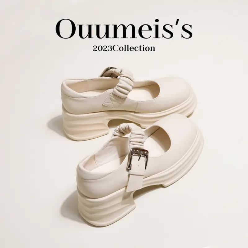 Aomai ouumeis Square Toe Open-Toe French Style Fairy Thick Sole Chunky Heel Mary Jane Shoes 5.5cm Women's 3