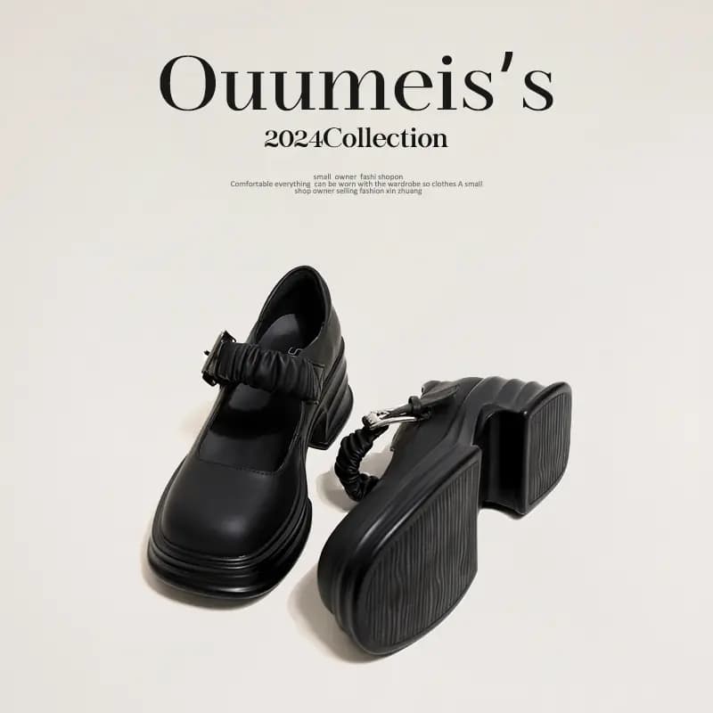 Aomai ouumeis Square Toe Open-Toe French Style Fairy Thick Sole Chunky Heel Mary Jane Shoes 5.5cm Women's 8