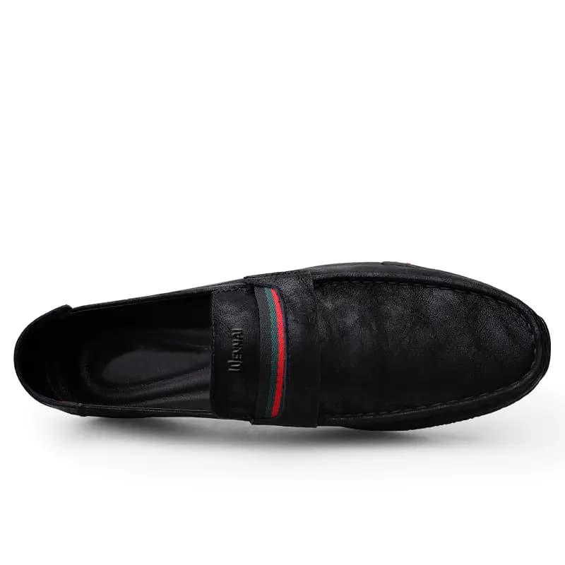 Wennai Cowhide Slip-On Loafers Breathable Comfortable Classic Business Casual Wear-Resistant Men's Black 5