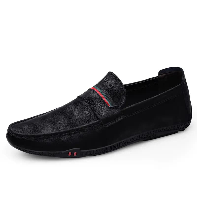 Wennai Cowhide Slip-On Loafers Breathable Comfortable Classic Business Casual Wear-Resistant Men's Black 2
