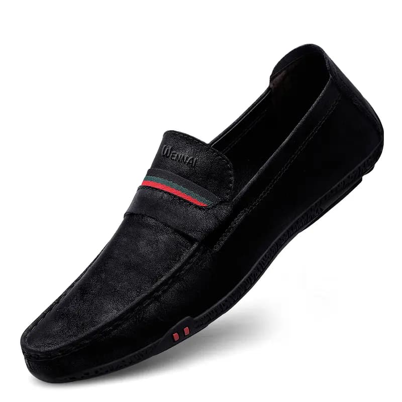 Wennai Cowhide Slip-On Loafers Breathable Comfortable Classic Business Casual Wear-Resistant Men's Black 3