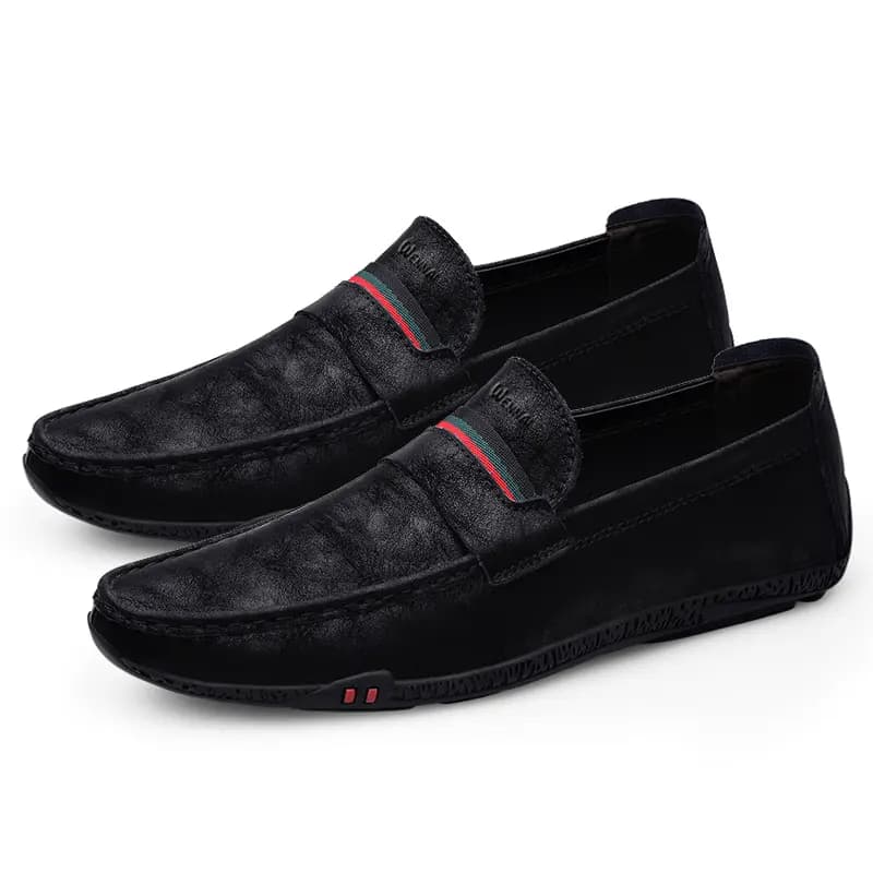 Wennai Cowhide Slip-On Loafers Breathable Comfortable Classic Business Casual Wear-Resistant Men's Black 4