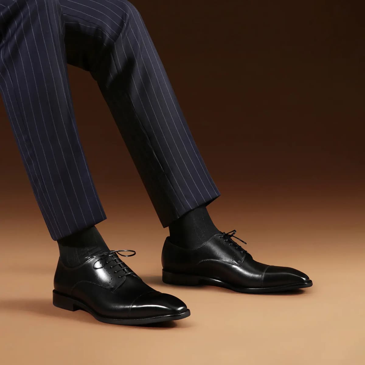 THOM WILLS Business British Calfskin Derby Shoes Breathable Versatile Handmade Dress Shoes Men's Black