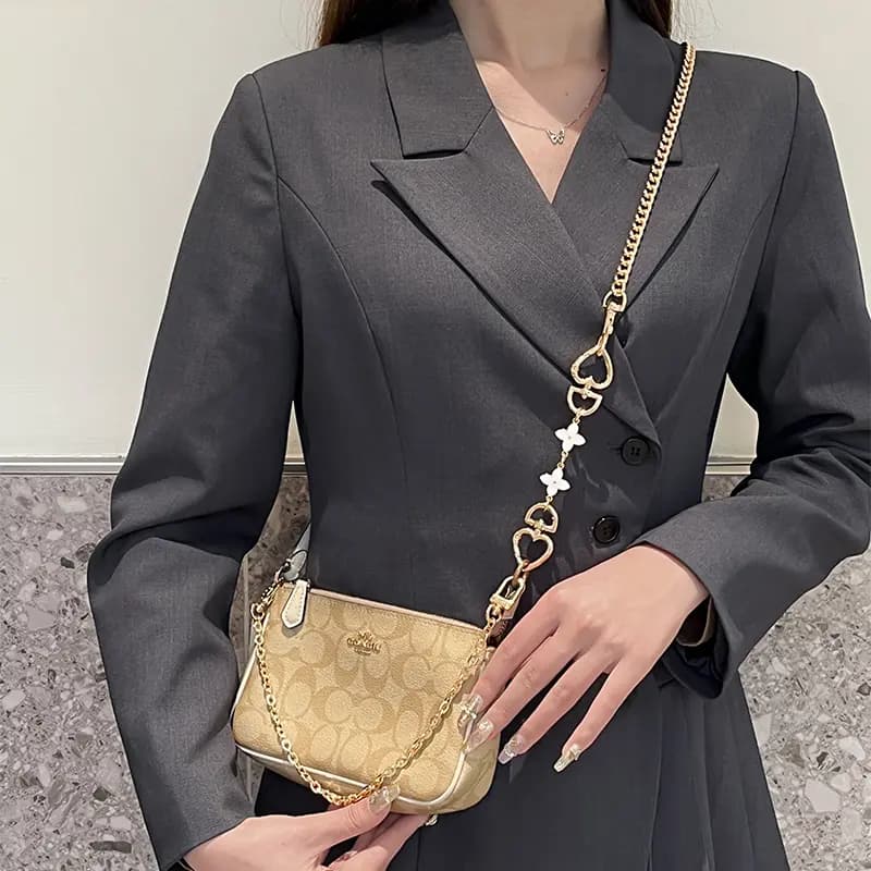 Metal Crossbody Chain Accessories Coach Underarm Shoulder Strap Sold Separately Bag Strap Women's Gold Tone/White
